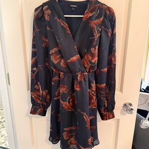 Express Women's Long Sleeve Dress - Navy and  brown